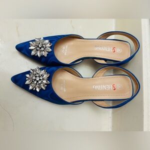 Blue Satin Women's Shoes with Crystal Embellishment